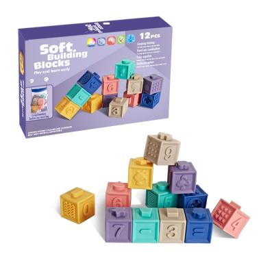 China 2021 DIY Building Toy Soft Rubber Baby Bath Toys Soft Building Block Infant Knowledge Early Education Blocks Silicone Blocks for sale