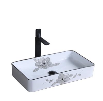 China Modern Ceramics 8240a Flower Pattern Wash Sink With Black Line , Rectangle Wash Basin for sale