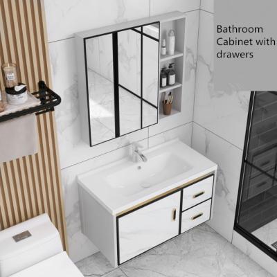 China Modern High Quality Aluminum Bathroom Cabinet Set Wall Mounted Chipboard Stone Vanity Top Toilet Sink With Drawers for sale