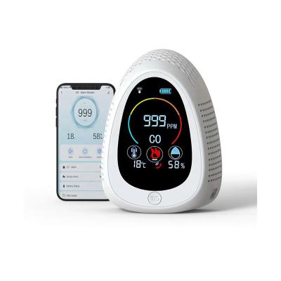 China New Arrival Portable Gas Analyzers 5 in 1 Tuya Smoke Alarm Temp Humidity Air Quality Monitor 1400mAh and wifi Carbon Monoxide Detector for sale