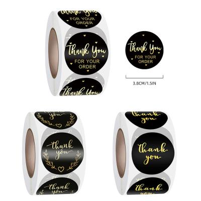 China Black 1.5inch Gold Foil Gift Heat Sensitive Sealing Paper Thank You Sticker for sale