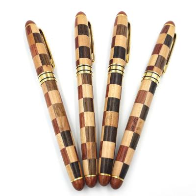 China Promotional Wholesale Bi-wood Lattice Pattern Wooden Pen W012F Fountain Pen for sale