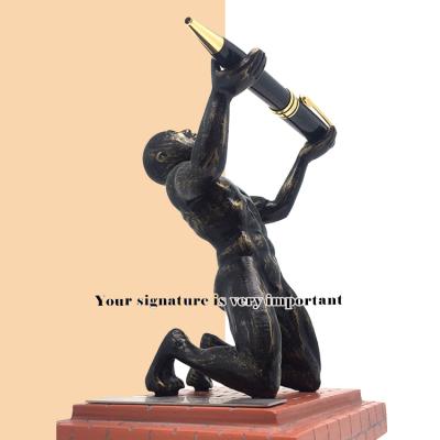 China Europe new own brand resin kneeling man Pen Holder For Decorative bank stationery for sale