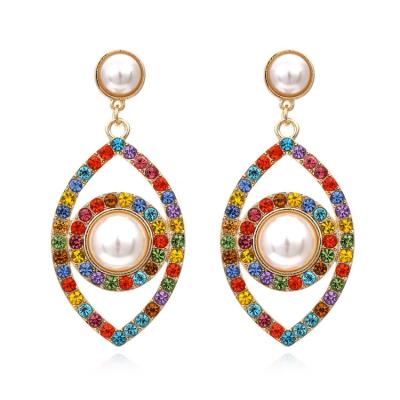 China Trendy Exaggerated Fancy Color Diamond Devil's Eye Natural Freshwater Pearl Drop Earrings Women Jewelry for sale