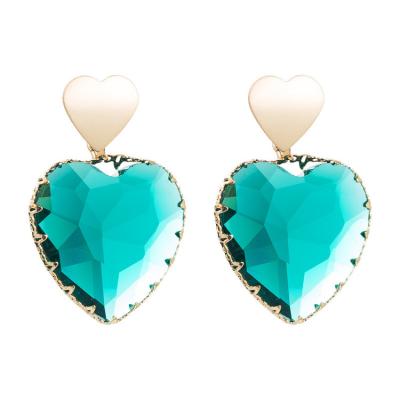 China FASHIONABLE Luxury Alloy Heart Crystal Pendant Earrings For Women Multifaceted Jewelry for sale