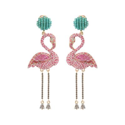 China FASHIONABLE Temperament Exaggerated Flamingo Full Of Diamonds Tassel Style Drop Earrings Women Jewelry for sale