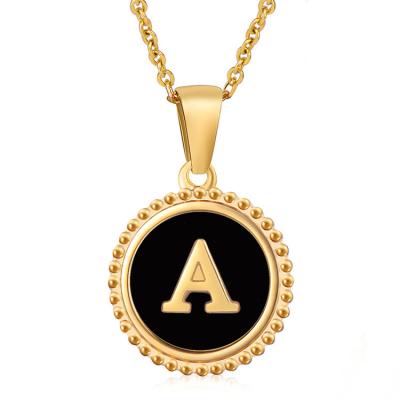 China FASHIONABLE Classic Design Gold Plated Black Alphabet Letter 304L Stainless Steel Paint Pendant Necklace For Jewelry Wholesale for sale