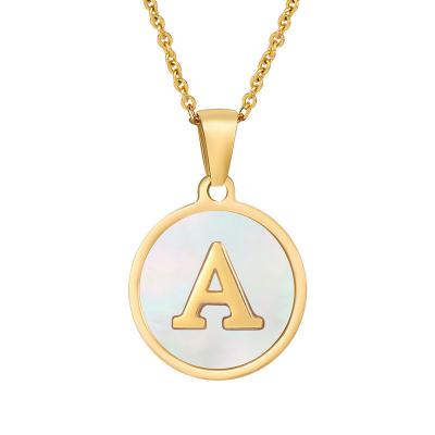 China Wholesale Europe and America New Design Jewelry Gold Plated Natural Stainless Steel Shell Pendant Letter Necklace Trending Necklaces for Women for sale