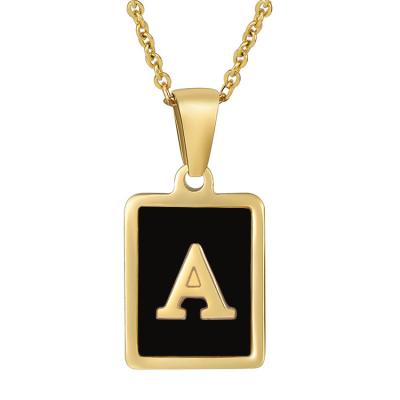 China Europe and America Simple Fashion Glod Plated Stainless Steel Square Letter Necklace Design Pendant Jewelry For Men Women Jewelry for sale