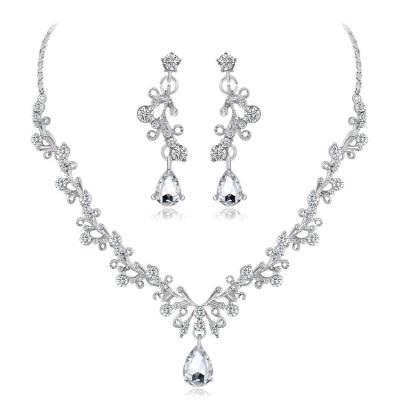 China CLASSIC High End Zircon Crystal Diamond Bridal Wedding Necklace Earrings Jewelry Sets for sale