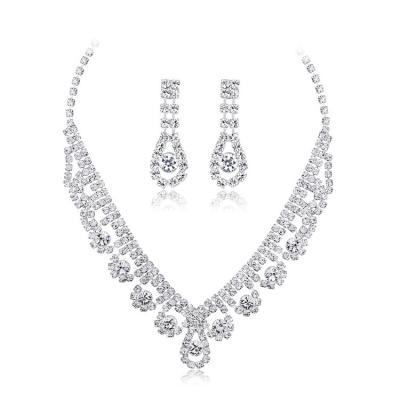 China CLASSIC Crystal Pendant Flash Diamond Women Luxury Zircon Bridal Jewelry Sets for sale