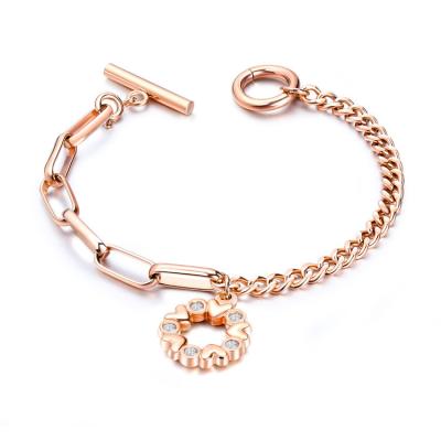 China High Quality TRENDY Stainless Steel Jewelry Rose Gold Plated Crystal Heart Charm Bracelet For Women for sale