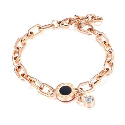 China Simple and Elegant Stainless Steel TRENDY with Zircon Roman Numerals Charm Bracelets for sale