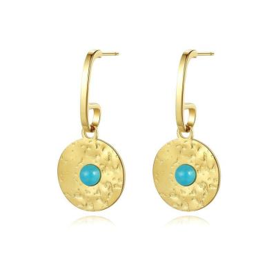 China FASHIONABLE Simple European and American Compass Retro Stainless Steel Drop Earrings Dangle Turquoise for Women Jewelry for sale