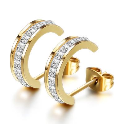 China Trendy Fashion Geometric Semicircle Stainless Steel Diamond Earrings For Women Jewelry for sale