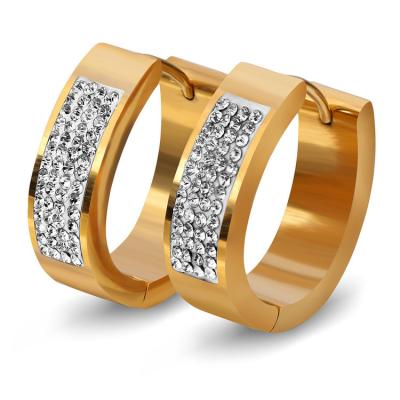 China TRENDY Classic Simple Stainless Steel Zircon Huggie Stud Earrings For Women Jewelry for sale