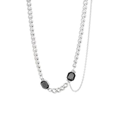 China Fashionable Luxury Simple Crystal Stitching Necklace Stainless Steel Curb Chain Necklace for sale