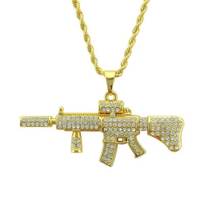 China Hiphop European and American hip-hop new products creative Zircon studded Ak47 submachine gun shape pendant necklace for men for sale