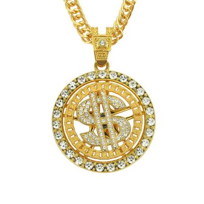 China European and American Hip-Hop Explosion Patterns Diamond-encrusted Dollar Spinning Necklace Pendant Men's Nightclub Clubbing for sale