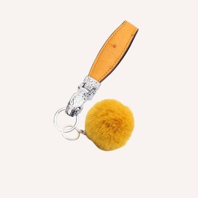 China 2022 Fashion Designers Luxury Cute Ostrich Security Metal Keychains Genuine Leather Tassel Plush Leather for sale