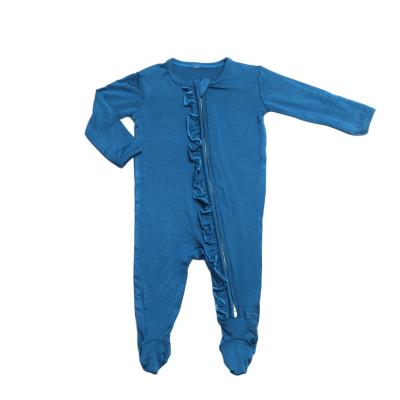 China 2021 New Manufacturer Handsome Baby Ruffle Zipper Footie Rompers Unisex Knitted Spring 0-24M Chinese OEM High Quality Full Service Handsome for sale