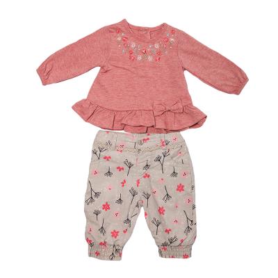 China Cute Antibacterial Baby Ruffle Corduroy Set With Jogger Pants Cotton Kids Clothes Teen Baby Outfit Clothing Set for sale