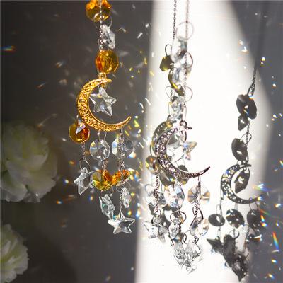 China Tropical Window Curtain Chandelier Decor Garden Metal Wall Ornaments Star Moon Wind Rings Crystal Sun Catcher Gifts Outdoor for sale