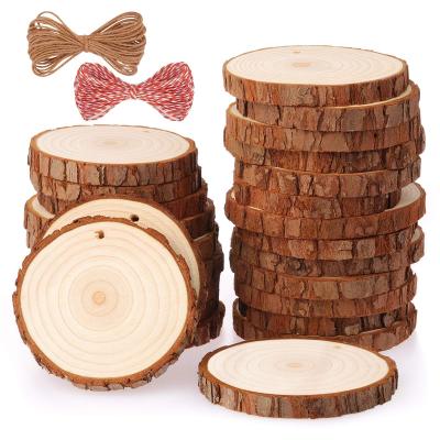 China Europe 10pcs /set Natural Unfinished Perforated With Hole Wood Circles Tree Slices With Bark DIY Craft Painting Coasters for sale