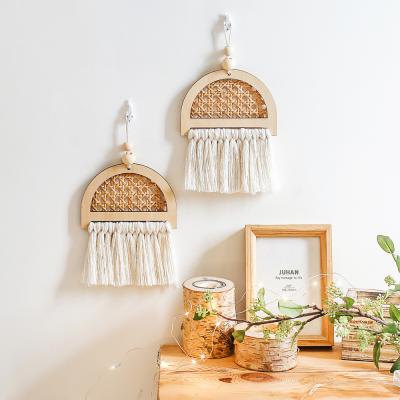 China Macrame Wooden Contemporary Rattan Woven Catcher Wall Tapestry Tassel Dreamy Farmhouse Dorm Room Decor Gift Hanging For Bedroom for sale