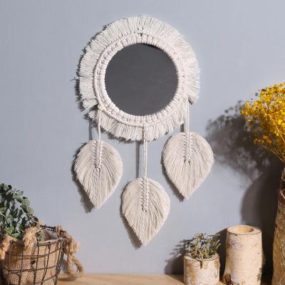 China Macrame Macrame Boho Home Cotton Baby Nursery Decor Room Wall Tropical Modern Dreamy Eye Around Mirror Decor for sale