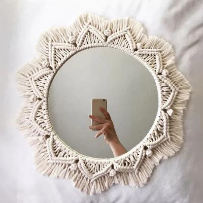 China Modern Mirror Tropical Dreamy Wall Hanging Decor Macrame Porch Makeup Boho Baby Nursery Decor Cotton Living Room Tapestry Catcher for sale