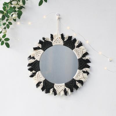 China Eco-Friendly Cotton Nordic Handmade Bohemian Acrylic Macrame Large Round Hanging Mirror Wall Art Boho Room Home Decor Luxury for sale