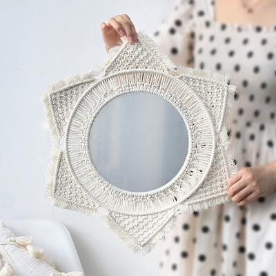 China Boho Tropical Handmade Luxury Home Accessories Cotton Macrame Decor Wall Hanging Tapestry Makeup Mirror Modern Bedroom Large for sale