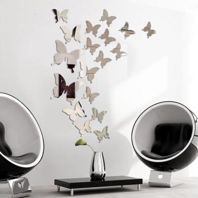 China 12Pcs/lot Art Removable Wedding Decoration Golden 3D Butterfly Mirror Acrylic Wall Sticker Kids Room Adhesive Background for sale