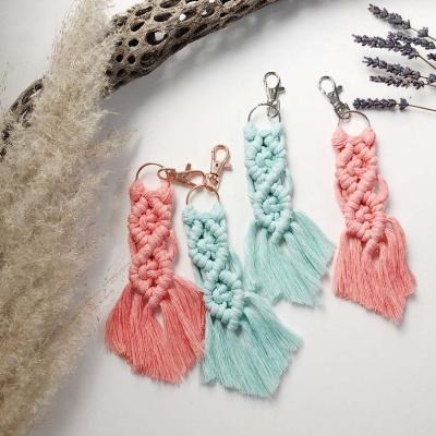 China 2021 Small Accessories Boho Cotton Tropical Handmade Rope Braided Colorful Car Bag Tassel Macrame Llaveros Weaving Key Chain for sale