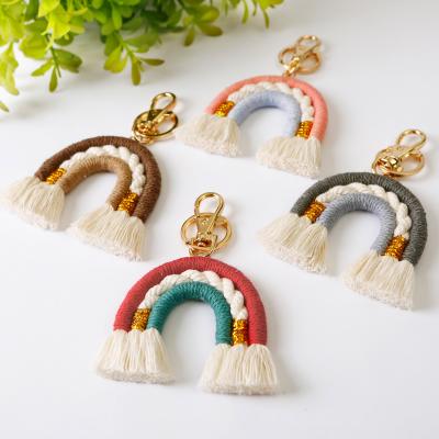 China Colorful Tassels Weaving Keychains Boho Tropical Small Rope Wedding Decor Crochet Bag Accessories Key Car Key Macrame Pendant for sale