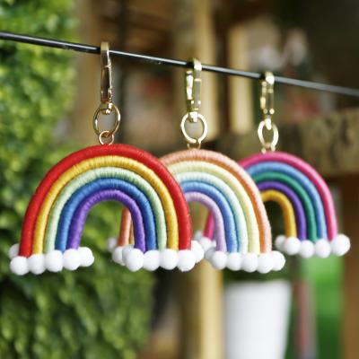 China Bohemia Decor Mini Wedding Colorful Macrame Weaving Tropical Handmade Cotton Rope Braided Tassel Pendant Bag Key Chain for sale