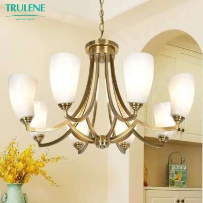 China Europe Luxury Modern Brass Branch Shade Pendant Light White Glass Chandelier for Living Room or Hotel Decoration Pendant Light for sale