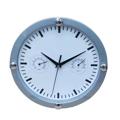 China Antique Style Modern Design Promotional Home Decor 12 Inch White Plastic Glass Quartz Clock Face Wall Clock With Humidity And Temperature for sale