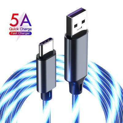 China Mobile Phone LC3A USB To Type-C 5A Blue LED Super Fast Charging Data Cables Smart Flowing Charging Light Android Mobile Phone 1M Type C Cable for sale