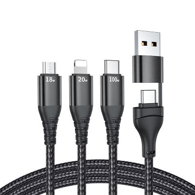 China TK03B Cable 6 in 1 Nylon Braided 6 in 1 Line PD 100W 20V 5A USB Fast Charging Data Multi Function QC 3.0 USB Charging Cable for sale