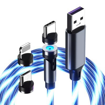 China Wholesale USB Magnetic Fast Charging Cable Lm3E 3 in 1 USB Magnetic Flowing Fast Charging Cable Universal Luminous LED Charger Cell Phone Magnet Light for sale