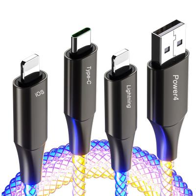 China RGB Cable RGB 7 Colors Progressive Glossy Mobile Phone Charger Cables Led Light Up Super Fast Charging Type 1M 3.3FT 66W USB C Data Cable for sale