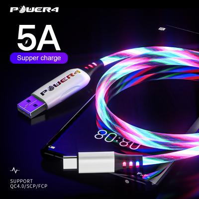 China Type C Usb Cable Cd01C Led Light Up 5A USB-C Super Fast Charging Data Cables Flowing Bright Fast Type C Mobile Phone Charging USB Cable for sale