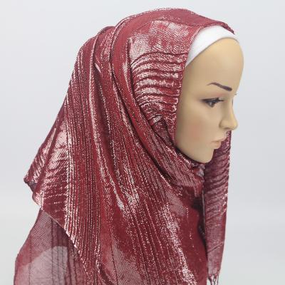 China Daily Life Scarf Pleated Tassel Monochrome Silk Bright Scarf Headband Gold Baotou Middle East Muslim Women's Sunscreen Scarf for sale