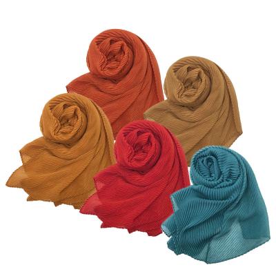 China 2022 Polyester Yiwu Factory Direct Sell Bali Yarn Solid Color Twill Crinkle Shawl Fashion Muslim Scarf for sale