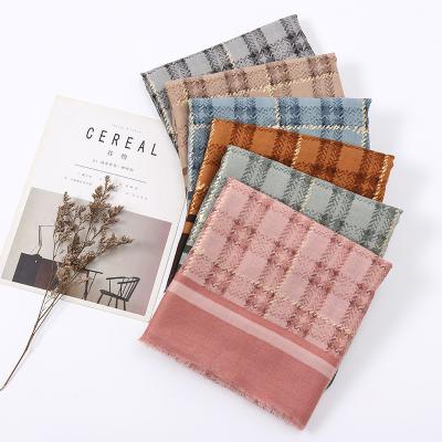 China 2022 Newest Winter Women's Autumn Scarf Gold Blocking Hemp Korean Feel Plaid Beard Scarf Cotton Warm Sunscreen Shawl for sale