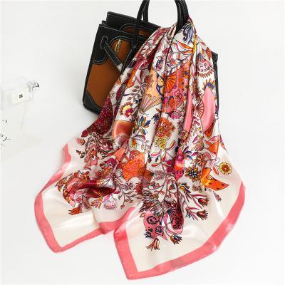 China 2022 New Square Women's Autumn Decorative Winter Scarf Thin Silk Fashion Printed Flower Sunscreen Tourism Head Scarves 90*90cm for sale