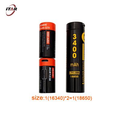 China USB que carrega Li Ion Rechargeable Batteries 16340 650mAh 3.6V à venda