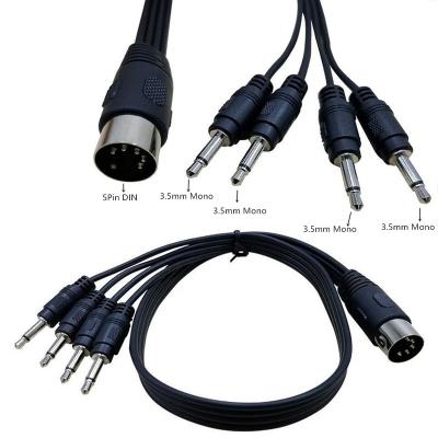 China COMPUTER FRONT DIN 5pin to 3.5mm cable, 50CM male plug 5 pin DIN to MONO AUX cable. 4 X 3.5MM Male for sale